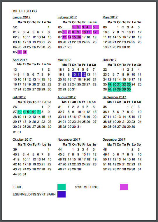 Hovedrapporter Kalender Velkommen Til Support For Evolution Hr