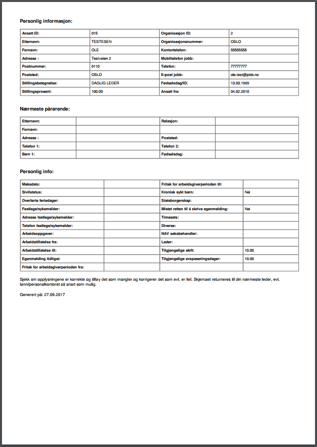 Hovedrapporter - Skjema personalia – Velkommen til support for